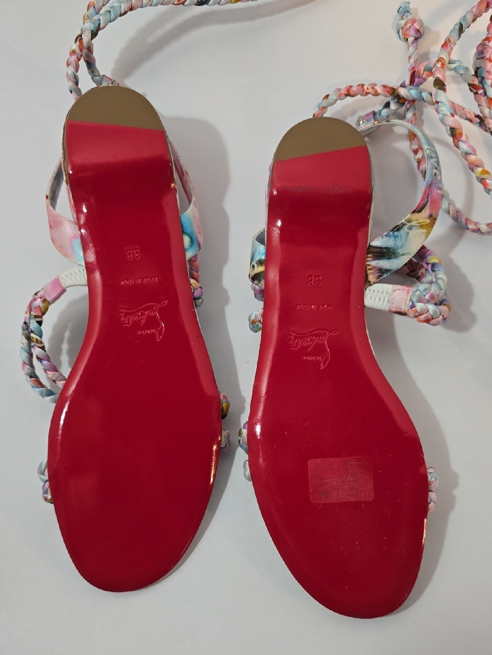 CHRISTIAN LOUBOUTIN MARYAM Multicolor Satin Braided Lace Up Sandals - Picture 5 of 16